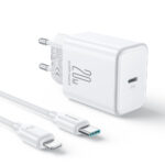 Baltas įkroviklis Joyroom JR-TCF06 USB-C PD20W su USB-C į Lightning kabeliu 1 metro ilgio