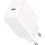 Baltas įkroviklis Joyroom JR-TCF20 20W USB-C su USB-C jungtimi ir europietiška kištuko forma