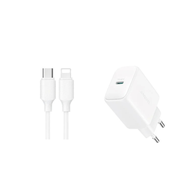 Baltas įkroviklis Joyroom JR-TCF20 USB-C PD20W su USB-C į Lightning laidu 1 metro ilgio