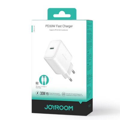 Baltas įkroviklis Joyroom JR-TCF24 USB-C PD30W su USB-C į USB-C kabeliu 1 metro