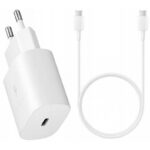 Baltas įkroviklis originalus Samsung EP-TA800NW 25W su Type-C kabeliu 25W be pakuotės baltos spalvos