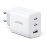 Baltas įkroviklis Ugreen CD275 su dviem USB-C ir vienu USB-A jungtimi