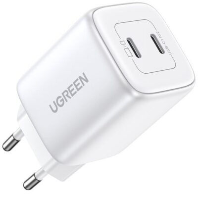 Balta Ugreen CD294 45W GaN įkroviklis su dviem USB-C lizdais