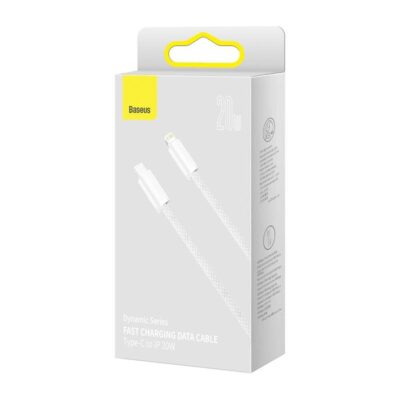 Baltas kabelis Baseus Dynamic iš Type-C į Lightning 20W 1.0m pakavimo dėžutėje