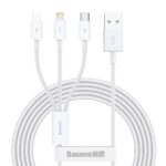 Baltas kabelis Baseus Superior iš USB į microUSB, Lightning ir Type-C jungtis