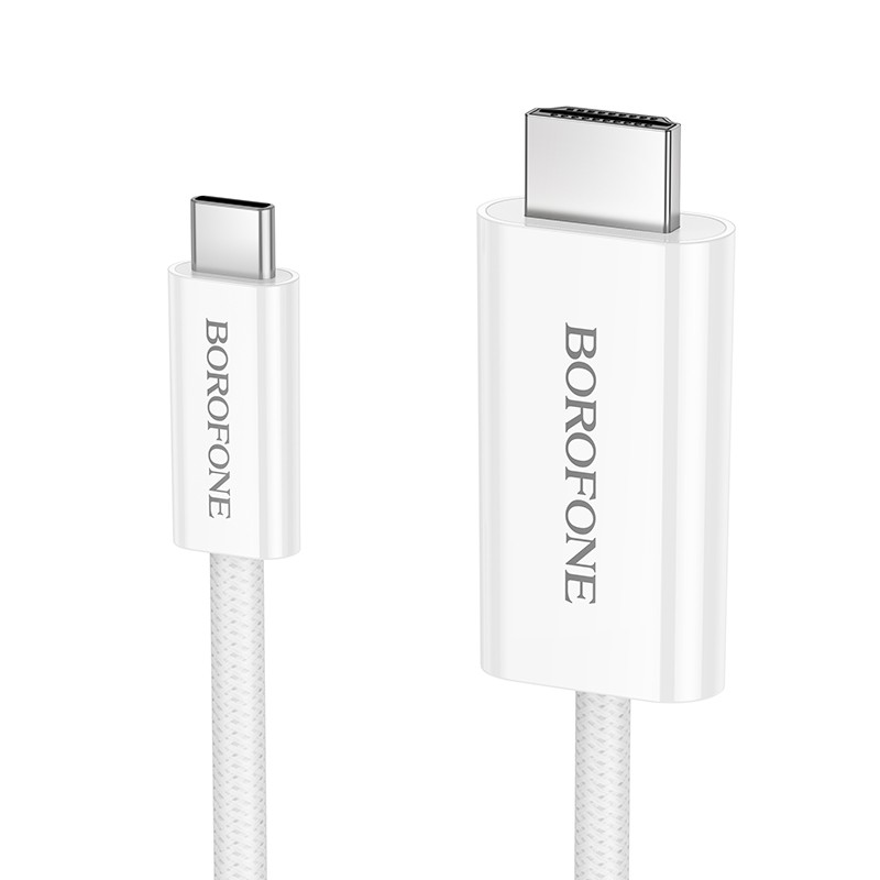 Baltas kabelis Borofone DH10 USB-C to HDMI 1.8m Baltas kabelis Borofone DH10 USB-C to HDMI 1.8m su baltais jungtimis ir tvirtu pynimu