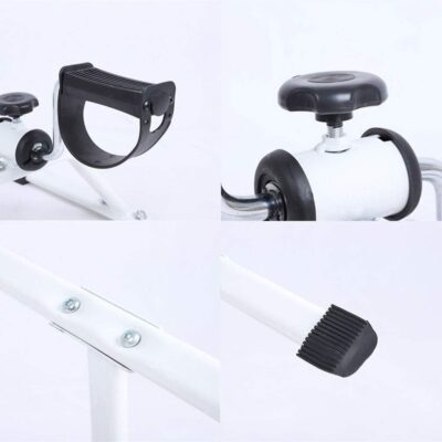 Baltas rankų ir kojų minamas treniruoklis EB0013 su juodos spalvos pedalais ir reguliavimo rankenėle