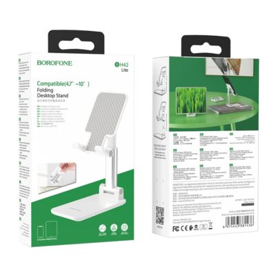 Baltas telefono laikiklis Borofone BH42 Lite Star, skirtas staliniam naudojimui ir sulankstomas