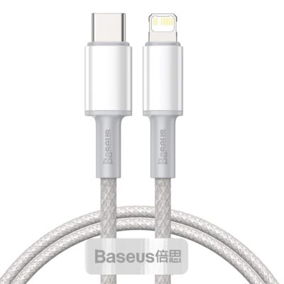 Baltas USB kabelis Baseus High Density Braided PD20W Type-C to Lightning su tvirtu pintu apvadu