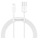 Baltas USB kabelis Baseus Superior iš USB į Lightning 2.4A 1.5m su logotipu ant jungčių