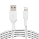 Baltas USB kabelis Belkin Boost Charge Braided USB-A to Lightning 1.0m su pynimu