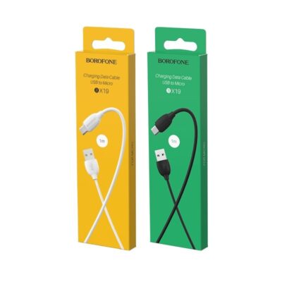 Baltas USB kabelis Borofone BX19 USB-A to MicroUSB 1.0m su geltona pakuote