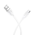 Baltas USB kabelis Borofone BX19 USB-A to MicroUSB 1.0m su lanksčiu, patvariu korpusu ir metaliniais jungtimis