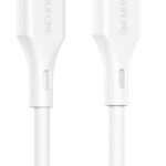 Baltas USB kabelis Borofone BX49 PD Type-C į Lightning 1.0m su aiškiai matomais jungtimis