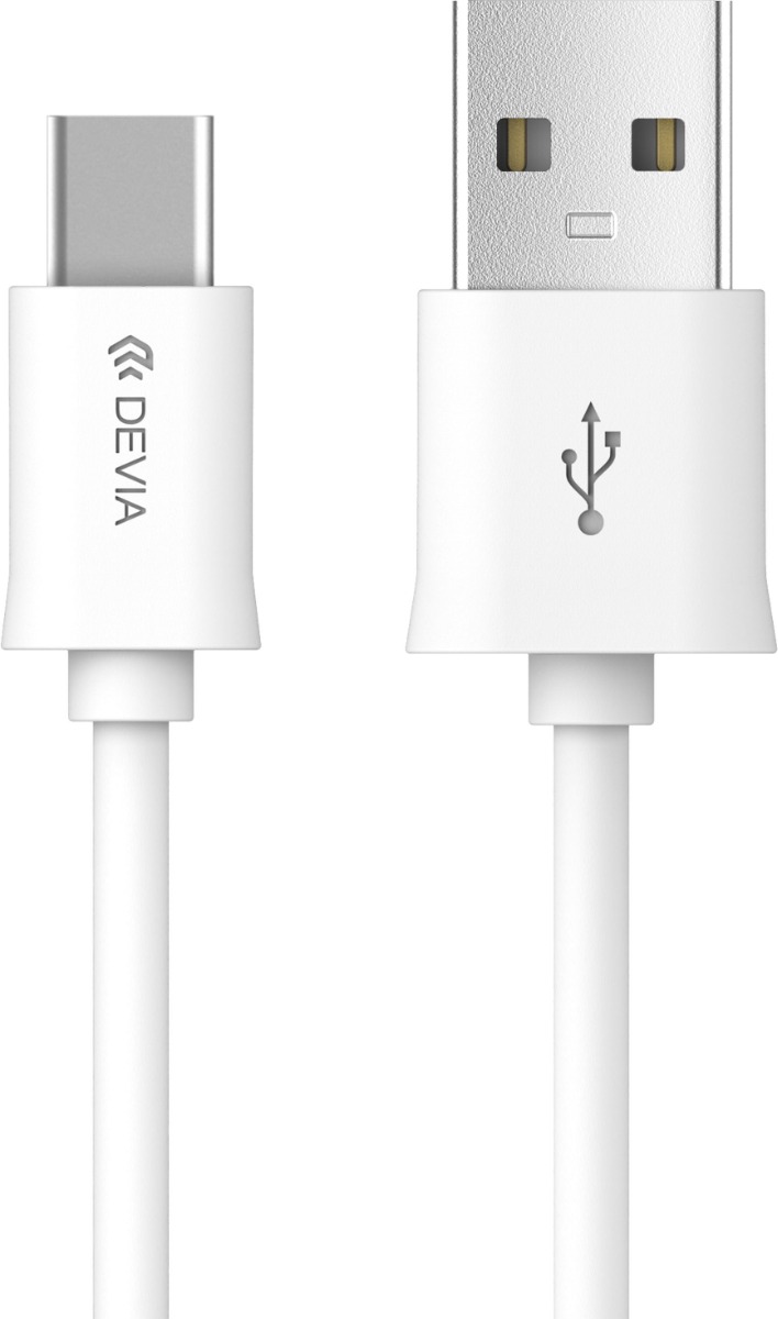Baltas USB kabelis Devia Smart Type-C 2.0m Baltas USB kabelis Devia Smart Type-C 2.0m su USB ir Type-C jungtimis