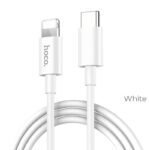 Baltas USB kabelis Hoco X36 PD Type-C į Lightning 1.0m su aiškiai matomais jungtimis ir baltos spalvos laidu