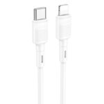 Baltas USB kabelis Hoco X83 PD20W Type-C to Lightning su aiškiomis jungtimis ir baltu korpusu