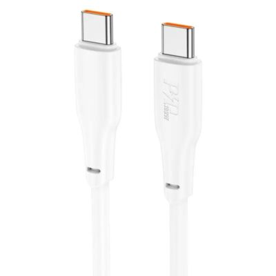 Baltas USB kabelis Hoco X93 100W USB-C to USB-C 2.0m su baltomis jungtimis ir oranžiniais kontaktų galais
