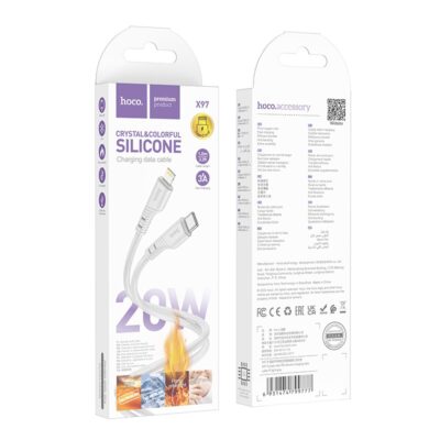 Baltas USB kabelis Hoco X97 USB-C to Lightning 1.0m su silikonine izoliacija ir laidu ilgumu 1 metras
