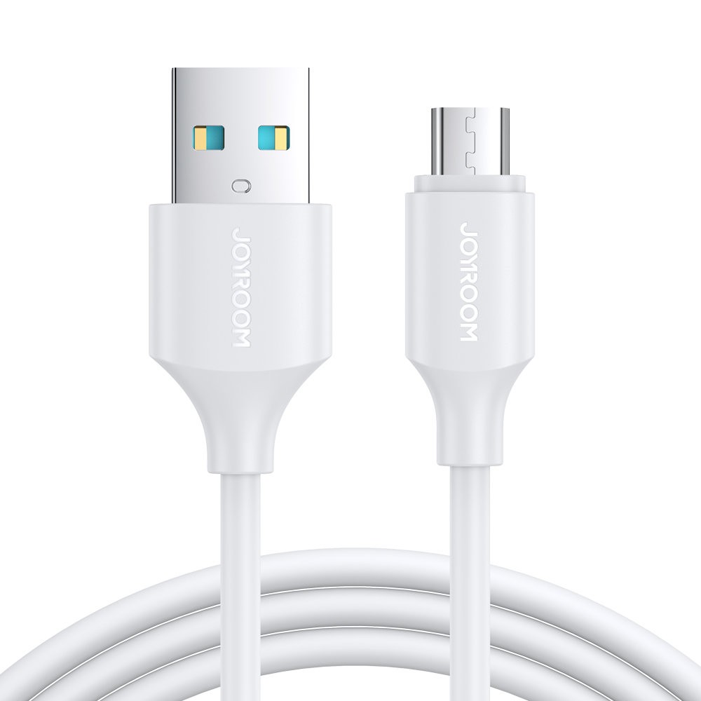 Baltas USB kabelis Joyroom S-UM018A9 USB to MicroUSB 2.4A 2.0m Baltas USB kabelis Joyroom S-UM018A9 USB to MicroUSB 2.4A 2.0m su metaliniais jungtimis ir baltu plastiko korpusu