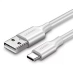 Baltas USB kabelis Ugreen US287 USB to USB-C su metalizuotais jungtimis