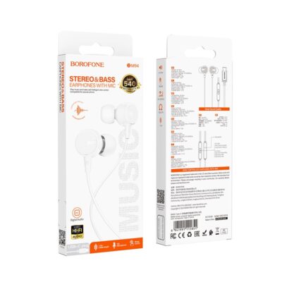 Baltos ausinės Borofone BM94 USB-C su stereo ir bosu, laidinės ausinės su mikrofonu