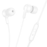 Baltos ausinės Hoco M124 3,5mm su į ausis įstatomais silikoniniais antgaliais ir triukšmą mažinančia kontrolės dalimi