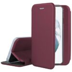 Bordo atverčiamas dėklas Samsung G920 S6 Book Elegance telefone, parodytas atvertas ir uždarytas