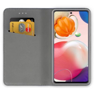 Atverčiamas bordo dėklas Samsung Galaxy A525 A52 su kortelių lizdu ir magnetiniu užsegimu