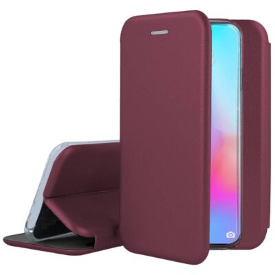 Bordo spalvos atverčiamas dėklas Huawei P20 Pro su bordo spalvos apsauga ir telefono stovu