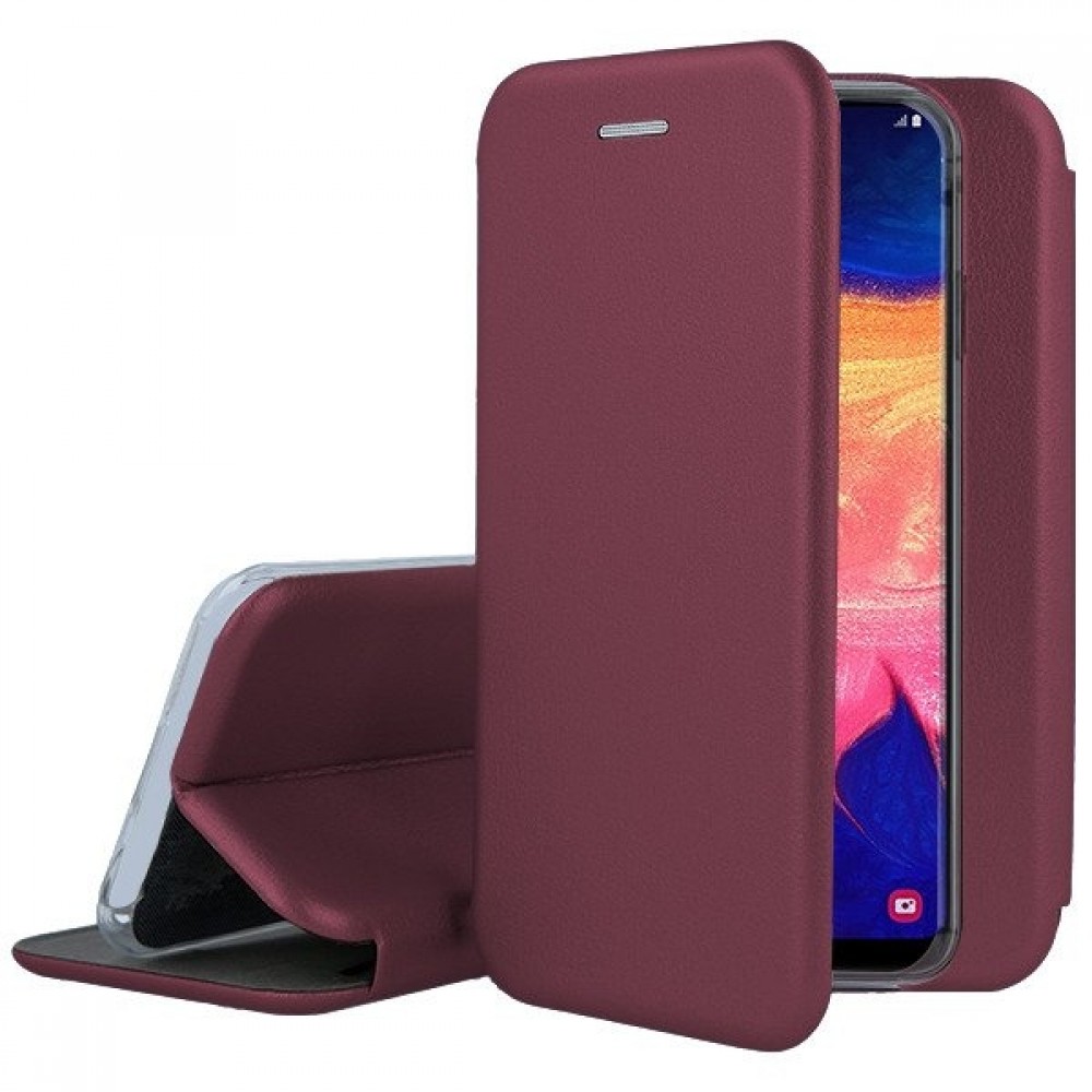 Bordo spalvos atverciams deklas Samsung Galaxy A10 Book Elegance Bordo spalvos atverciams deklas Samsung Galaxy A10 Book Elegance rodomas is priekio ir is sveciu puses
