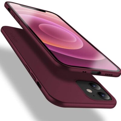 Bordo spalvos dėklas Apple iPhone 12 mini X-level Guardian matomas iš priekio ir galo su aiškiomis kamerų ir mygtukų angomis