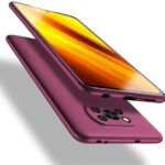 Bordo spalvos dėklas Xiaomi Poco X3 išmaniojo telefono su matiniu paviršiumi ir kamerų išpjova