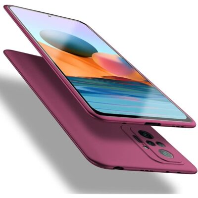 Bordo spalvos dėklas Xiaomi Redmi Note 10 Pro su ekrano ir kameros apsauga