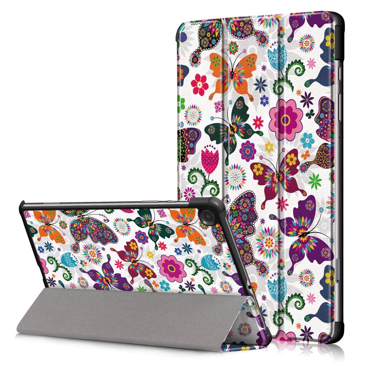 Butterfly dėklas Samsung X200 / X205 Tab A8 10.5 2021 Smart Leather Butterfly dėklas Samsung X200 X205 Tab A8 10.5 2021 su spalvotu drugelių ir gėlių raštu