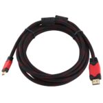 HDMI-HDMI kabelis 1.5m su raudonais jungtimis ir juodu raudonu pynimo laidu