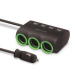 Įkroviklis-šakotuvas automobilinis Forever CSS-05 3 in 1 su 4 USB jungtimis ir 3 žaliais lizdais