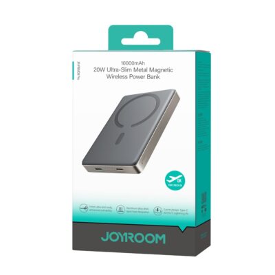 Pilka isorine baterija power bank joyroom jr-pbm08 pro 20w magnetic wireless 10000mah pakavimo dezeje