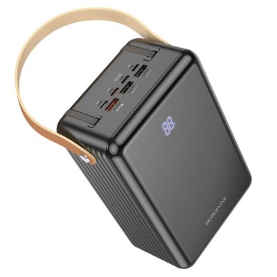 Juoda išorinė baterija Power Bank Borofone BJ32 Terra su odine rankena ir skaitmeniniu ekranu