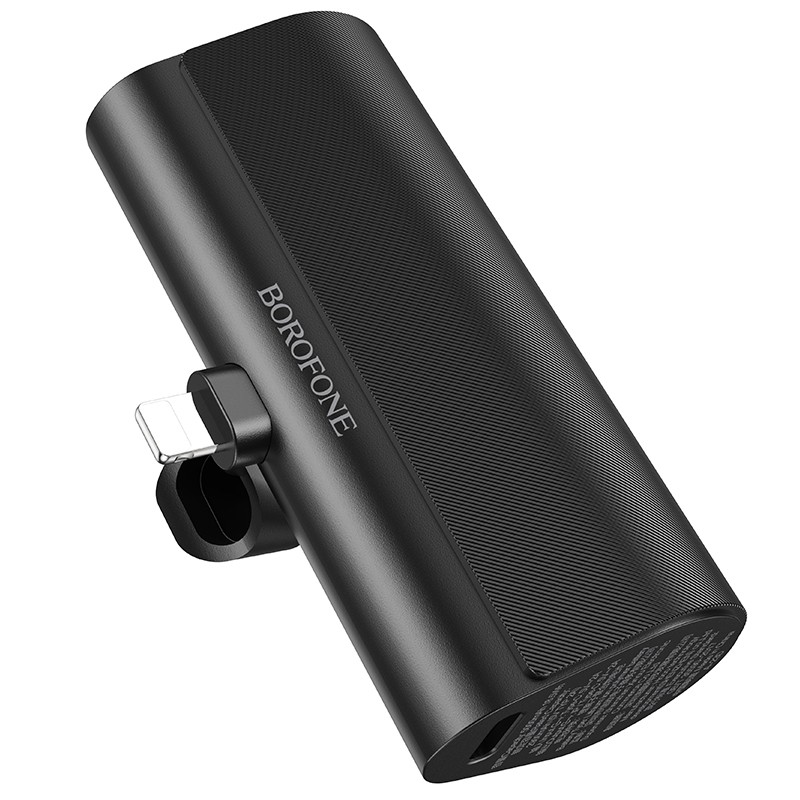 Juoda išorinė baterija Power Bank Borofone BJ35 Lightning 5000mAh Juoda išorinė baterija Power Bank Borofone BJ35 Lightning su įmontuotu kabeliu
