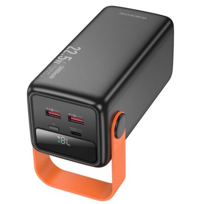 Juoda išorinė baterija Power Bank Borofone BJ66A 22.5W su oranžiniu laikikliu ir dviem USB jungtimis