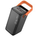 Juoda išorinė baterija Power Bank Borofone BJ66B 22.5W su oranžine rankena ir dviem USB prievadais viršuje