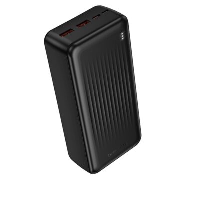 Juoda išorinė baterija Power Bank Borofone BJ80B su dviem USB jungtimis ir šviesos indikatoriais