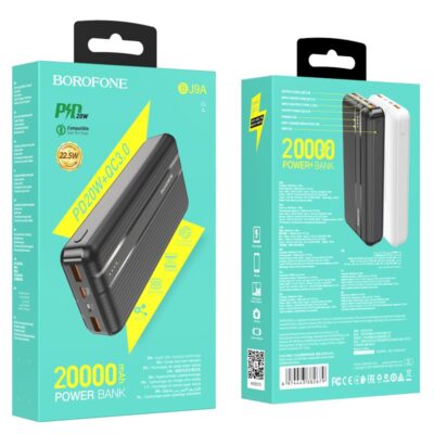 Juoda išorinė baterija Power Bank Borofone BJ9A su 20000mAh talpa ir PD 20W greitu įkrovimu