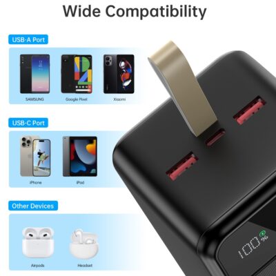 Juoda išorinė baterija Power Bank Choetech B732 su dviem USB-A portais ir rodykle ekranėlyje