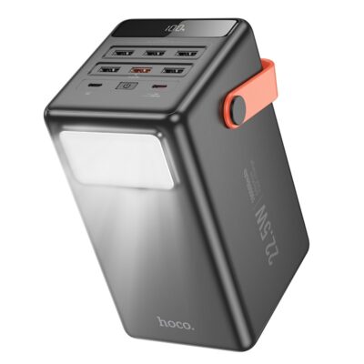 Juoda išorinė baterija Power Bank Hoco J142 su 22.5W išvestimi ir raudonu laikikliu