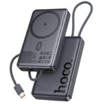 Juoda išorinė baterija Power Bank Hoco Q44 20W Magnetic su integruotu laidu ir magnetine įkrovimo zona
