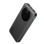 Juoda išorinė baterija Power Bank Joyroom JR-PBF12 10000mAh su dviem USB jungtimis ir mygtuku šone