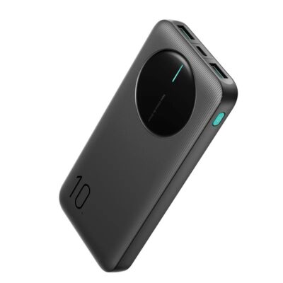 Juoda išorinė baterija Power Bank Joyroom JR-PBF12 10000mAh su dviem USB jungtimis ir mygtuku šone