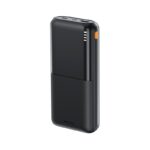Juoda išorinė baterija Power Bank Remax RPP-26 12W 20000mAh su tekstūruota apatine dalimi ir oranžiniu mygtuku